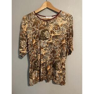 Vintage Top Womens Large Animal Print Lion Tiger Cheetah Slinky Mob Wife 90s